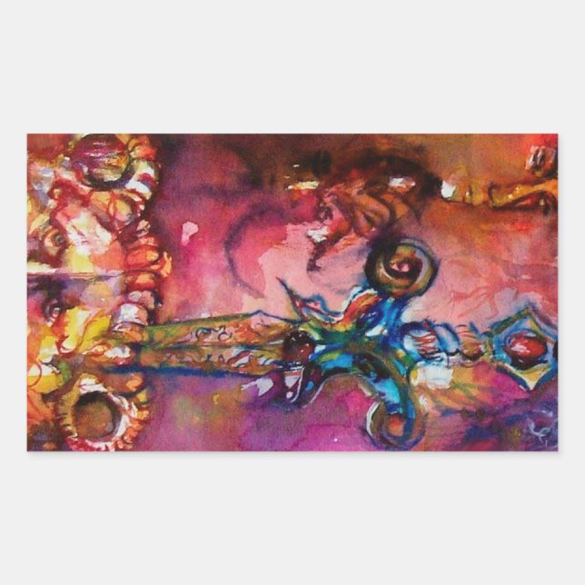 EXCALIBUR Magic Sword ,Red Yellow Fantasy Rectangular Sticker (Front)