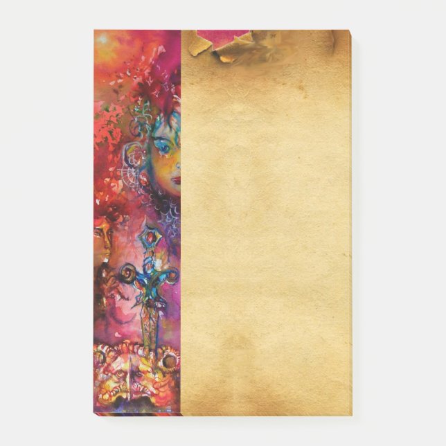 EXCALIBUR,QUEEN OF MAGIC SWORD  Antique Parchment Post-it Notes (Front)