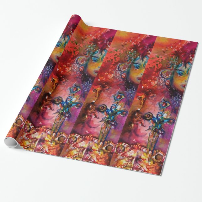 EXCALIBUR ,red purple blue Wrapping Paper (Unrolled)