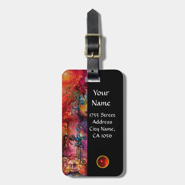 EXCALIBUR RED RUBY MONOGRAM  purple blue Luggage Tag (Front Vertical)