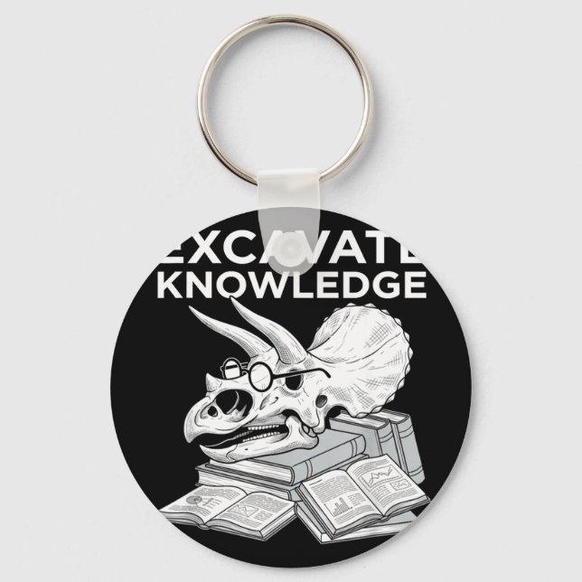Excavate knowledge funny triceratops skull fossil key ring (Front)