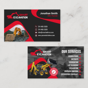 Excavating, Land clearing, Construction,Demolition Business Card