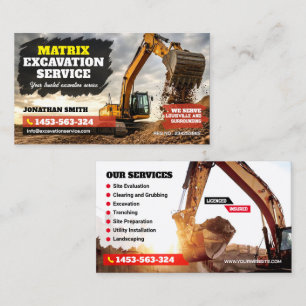 Excavating, Land clearing, Construction, Excavator Business Card