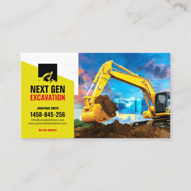 Excavating, Land clearing, Construction, Tractor Business Card (Front)