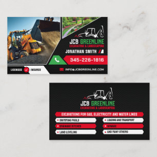 Excavating, Landcliering, Landscaping,construction Business Card