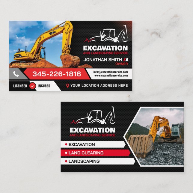 Excavating, Landcliering, Landscaping,construction Business Card (Front/Back)