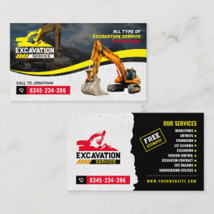Excavating, mulching, land clearing, Construction Business Card