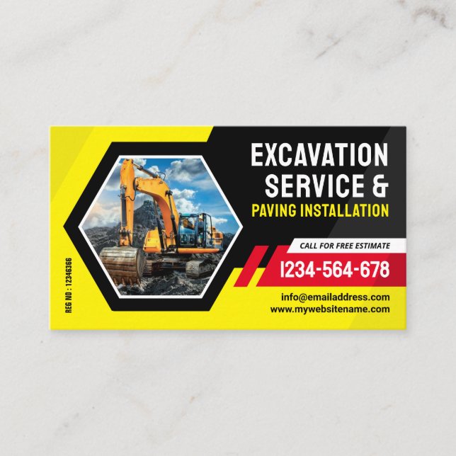 Excavating, Paving, mulching, land clearing Business Card (Front)