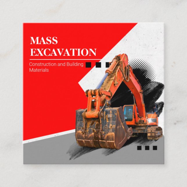 Excavation construction and building company square business card (Front)