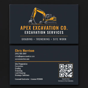 Excavation Excavator QR Code Professional Services Business Card