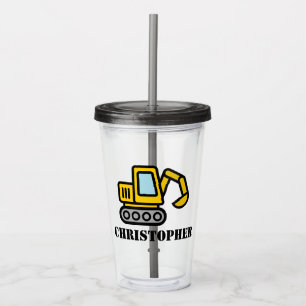 Excavation machine drawing personalized kid's acrylic tumbler