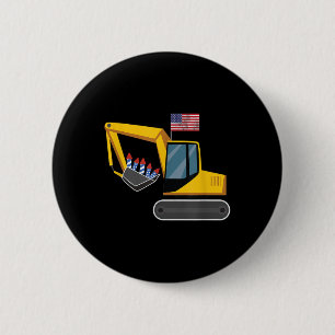 Excavator 4th Of July Independence Day Heavy Equip 6 Cm Round Badge