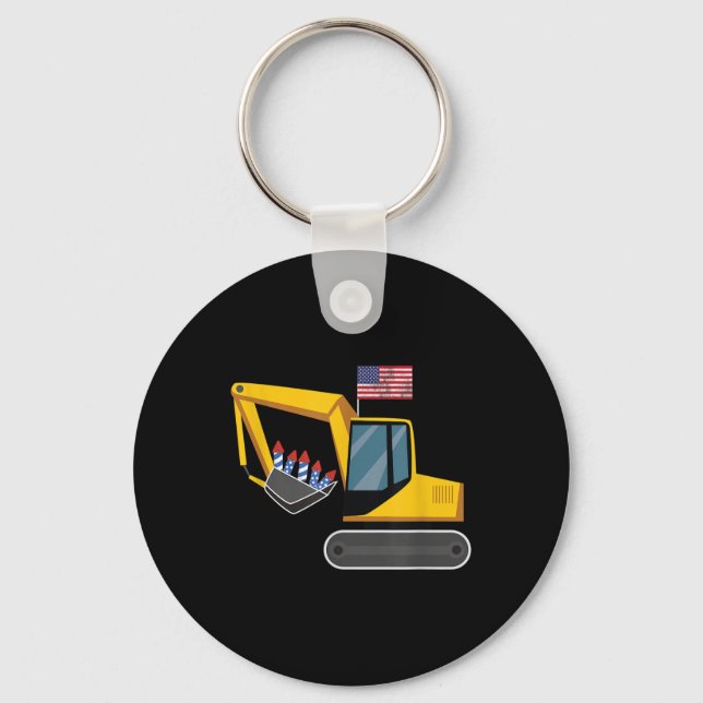 Excavator 4th Of July Independence Day Heavy Equip Key Ring (Front)