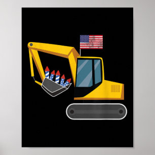 Excavator 4th Of July Independence Day Heavy Equip Poster