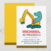 Excavator Builder Construction Dino Kids Birthday