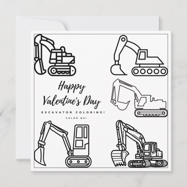 Excavator Colouring Page Boy Card Happy Valentine' (Front)