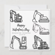 Excavator Colouring Page Boy Card Happy Valentine'