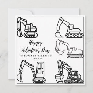 Excavator Colouring Page Boy Card Happy Valentine'