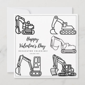 Excavator Colouring Page Boy Card Happy Valentine'