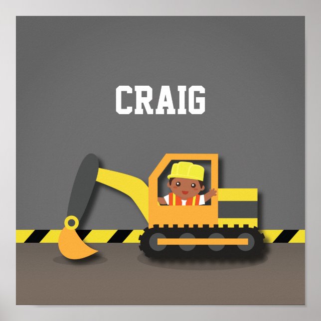 Excavator Construction African American Boy Room Poster (Front)