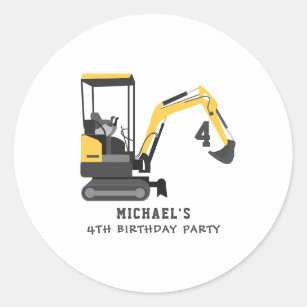 Excavator Construction Builder Any Age Birthday Classic Round Sticker