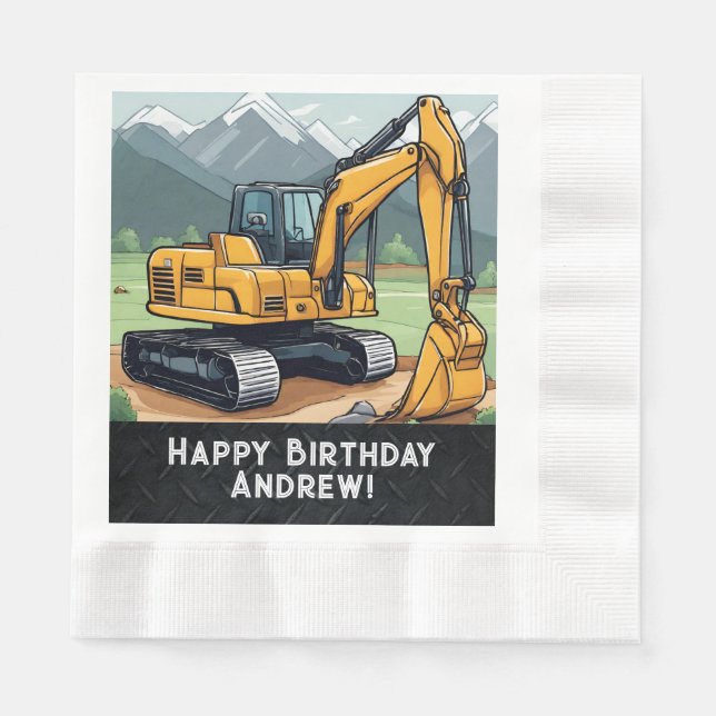 Excavator Construction Equipment Digger Birthday  Napkin (Front)