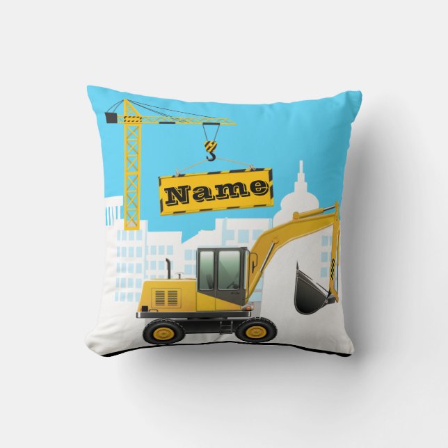 Excavator Construction Personalise Throw Pillow (Front)