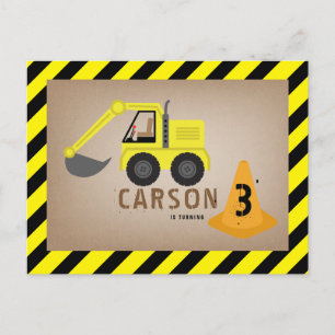 Excavator Construction Theme Birthday Postcard