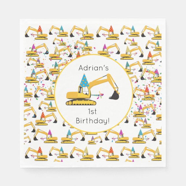 Excavator Construction Truck Birthday Party  Napkin (Front)