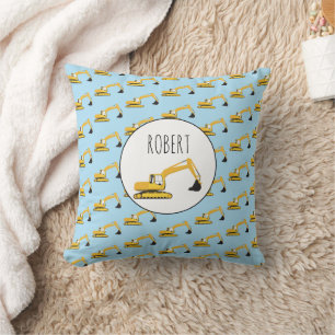 Excavator Construction Truck Customised Boys Name Cushion