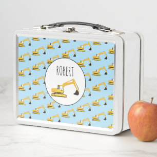 Excavator Construction Truck Customised Boys Name Metal Lunch Box