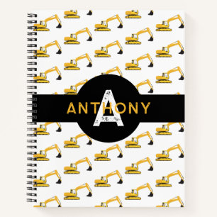 Excavator Construction Truck Kids Monogram Notebook