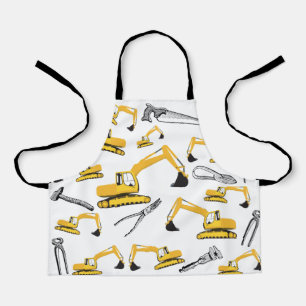 Excavator Construction Trucks and Tools Pattern Apron