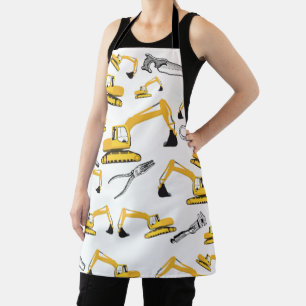 Excavator Construction Trucks and Tools Pattern Apron