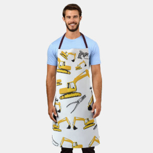 Excavator Construction Trucks and Tools Pattern Apron