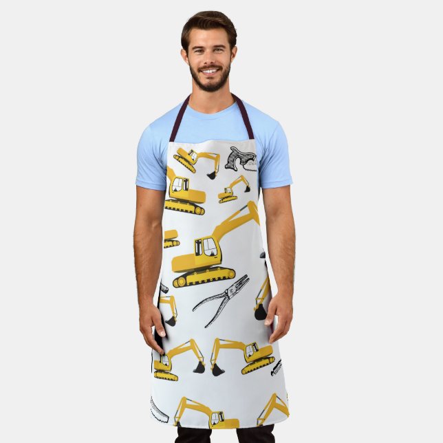 Excavator Construction Trucks and Tools Pattern Apron (Worn)