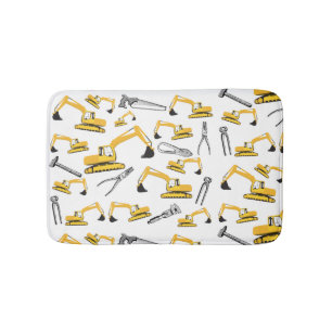 Excavator Construction Trucks and Tools Pattern Bath Mat