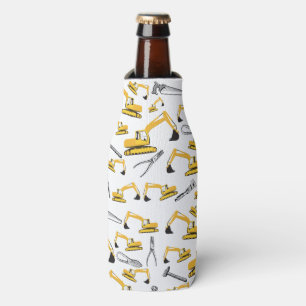 Excavator Construction Trucks and Tools Pattern Bottle Cooler