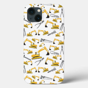 Excavator Construction Trucks and Tools Pattern iPhone 13 Case