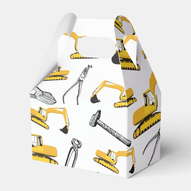 Excavator Construction Trucks and Tools Pattern Favour Box (Front Side)
