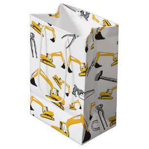 Excavator Construction Trucks and Tools Pattern Medium Gift Bag