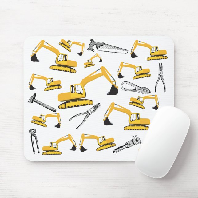Excavator Construction Trucks and Tools Pattern Mouse Pad (With Mouse)