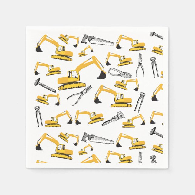 Excavator Construction Trucks and Tools Pattern Napkin (Front)