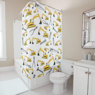 Excavator Construction Trucks and Tools Pattern Shower Curtain