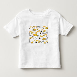 Excavator Construction Trucks and Tools Pattern Toddler T-Shirt