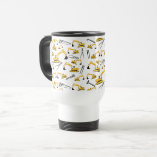 Excavator Construction Trucks and Tools Pattern Travel Mug