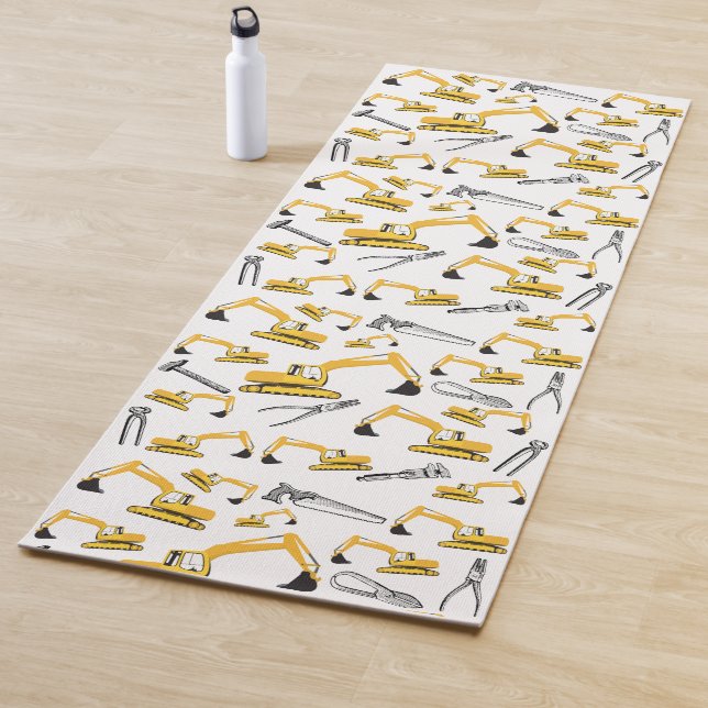 Excavator Construction Trucks and Tools Pattern Yoga Mat (In Situ)