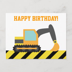Excavator, Construction Vehicle, Happy Birthday Postcard