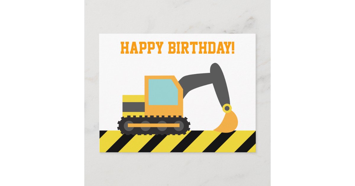 Excavator, Construction Vehicle, Happy Birthday Postcard | Zazzle