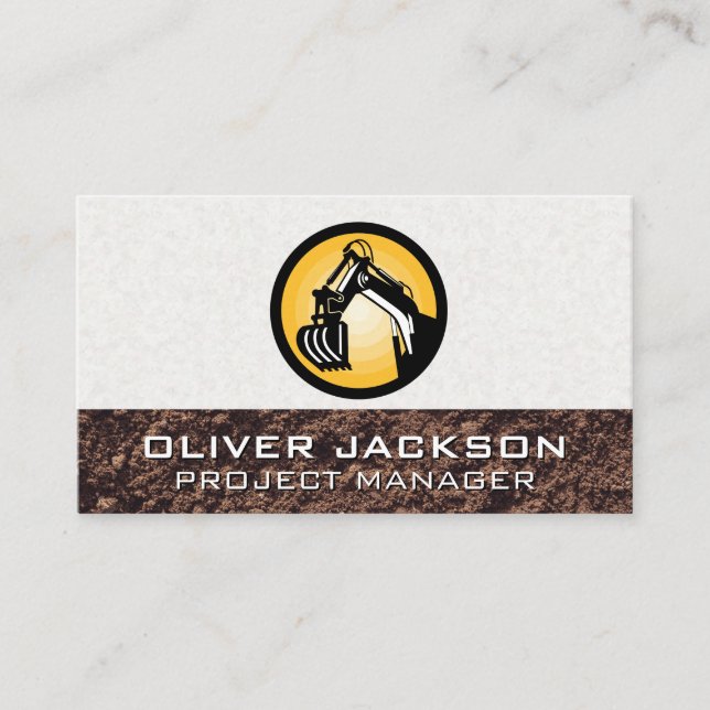 Excavator Construction Vehicle Icon Business Card (Front)
